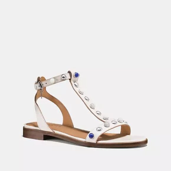 Coach Sadie T-Strap Sandal |  Chalk Leather Upper with Hangtag Charm | NIB - Picture 1 of 9